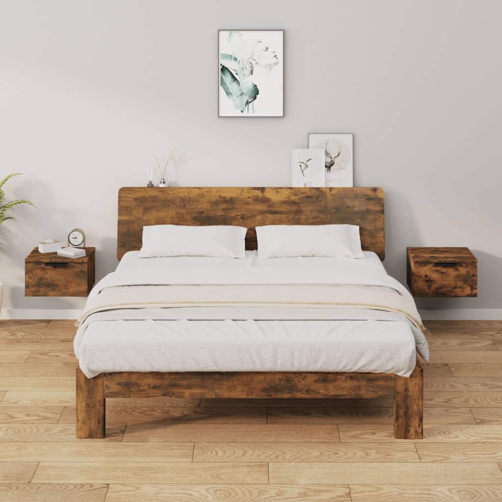 Mesitas de noche de pared 2 uds blanco brillo 34x30x20 cm