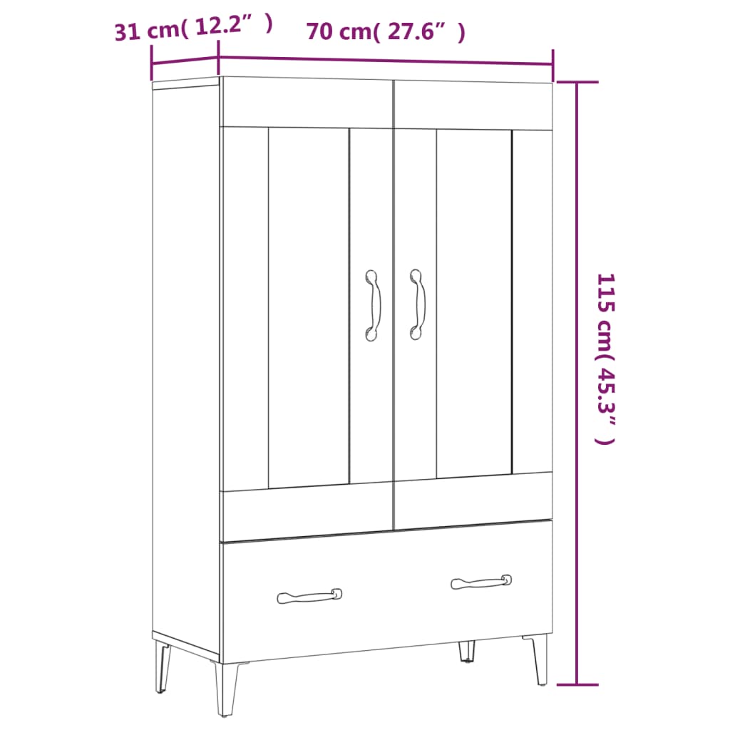 Aparador alto de madera contrachapada gris Sonoma 70x31x115 cm
