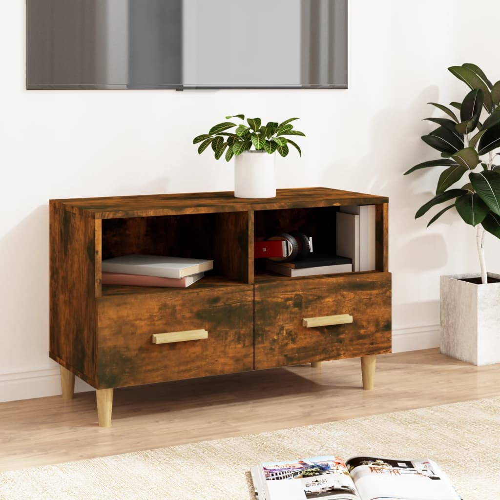 Mueble de TV madera contrachapada blanco brillo 80x36x50 cm