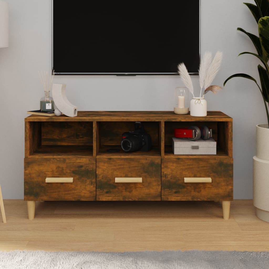 Mueble de TV madera contrachapada blanco 102x35x50 cm