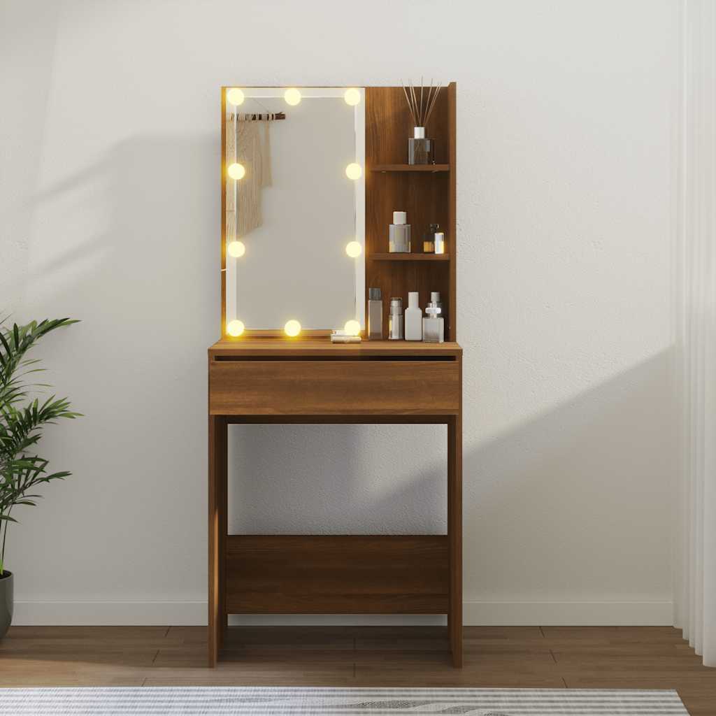 Tocador con LED marrón roble 60x40x140 cm