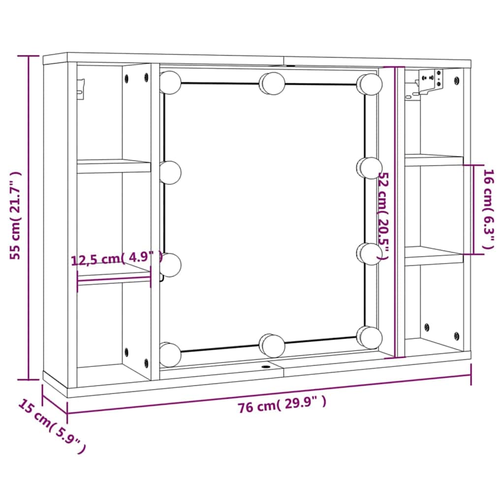Mueble con espejo y LED color roble marrón 76x15x55 cm