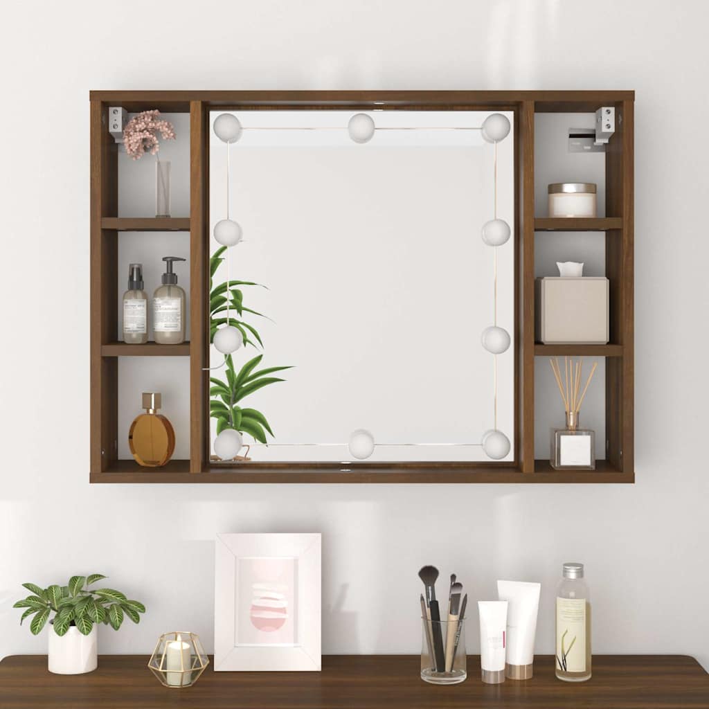 Mueble con espejo y LED color roble marrón 76x15x55 cm
