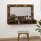 Mueble con espejo y LED color roble ahumado 90x31,5x62 cm