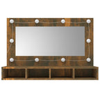 Mueble con espejo y LED color roble ahumado 90x31,5x62 cm