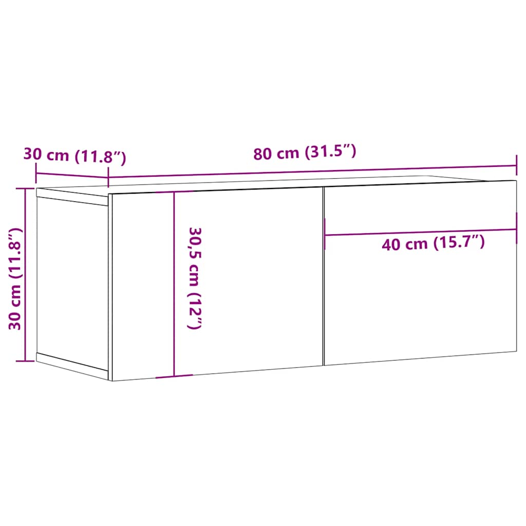 Muebles de TV 2 uds madera ingeniería color roble 80x30x30 cm