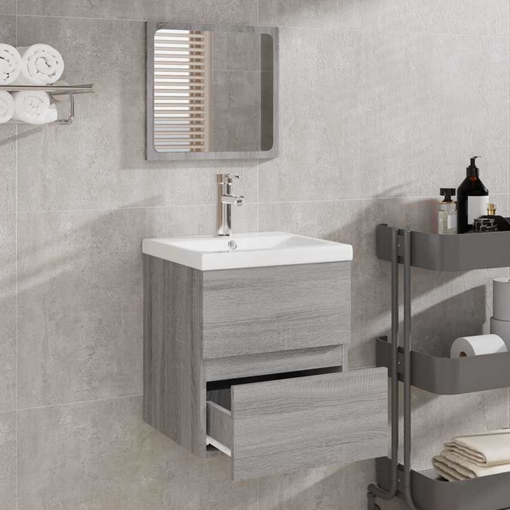Armario de baño con espejo madera contrachapada gris Sonoma