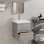 Armario de baño con espejo madera contrachapada gris Sonoma