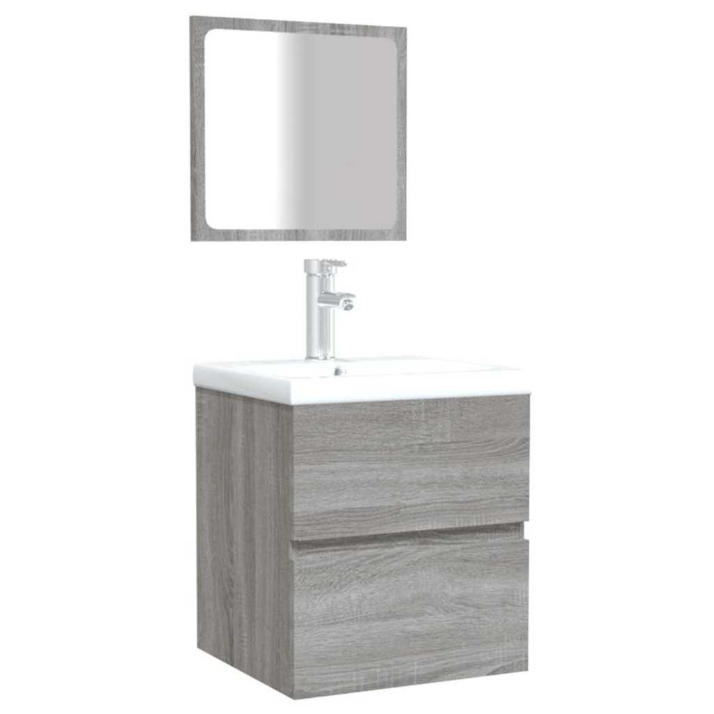 Armario de baño con espejo madera contrachapada gris Sonoma