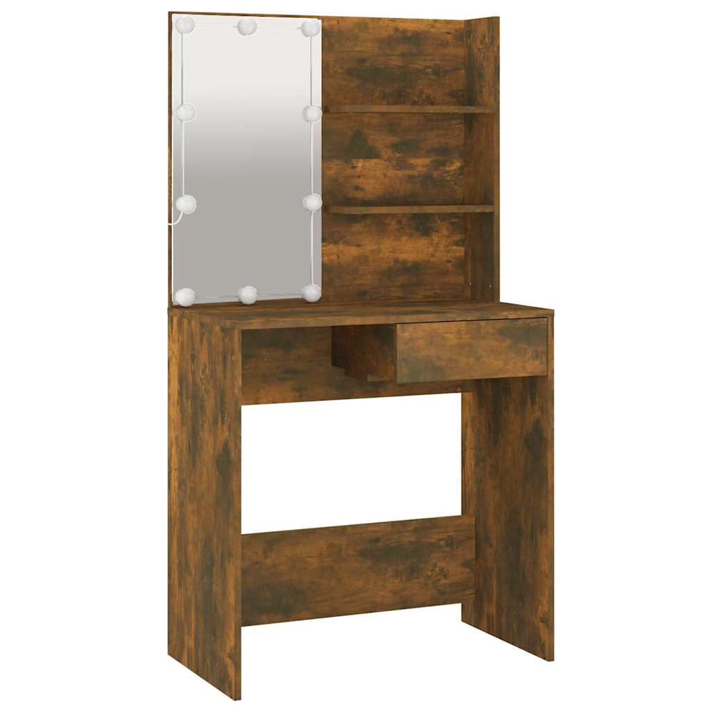 Tocador con LED color roble ahumado 74,5x40x141 cm