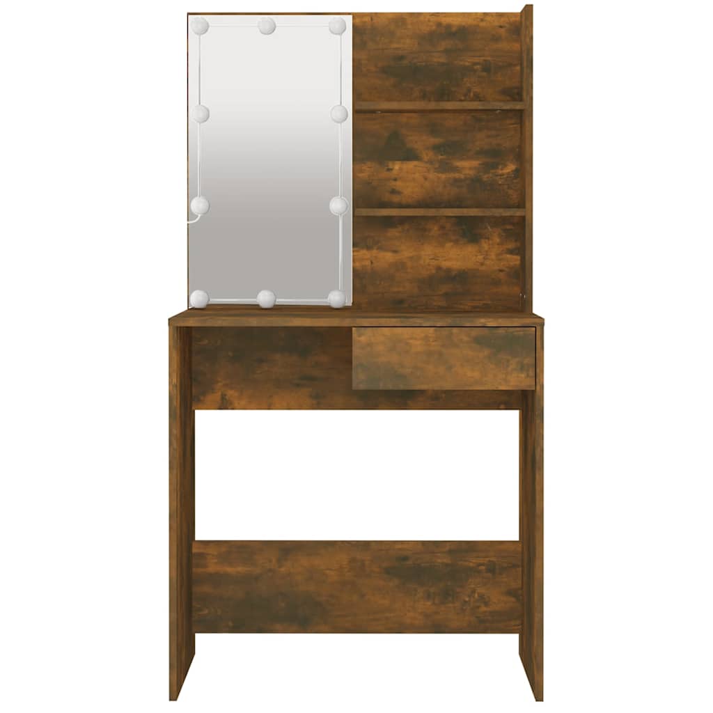 Tocador con LED roble marrón 74,5x40x141 cm