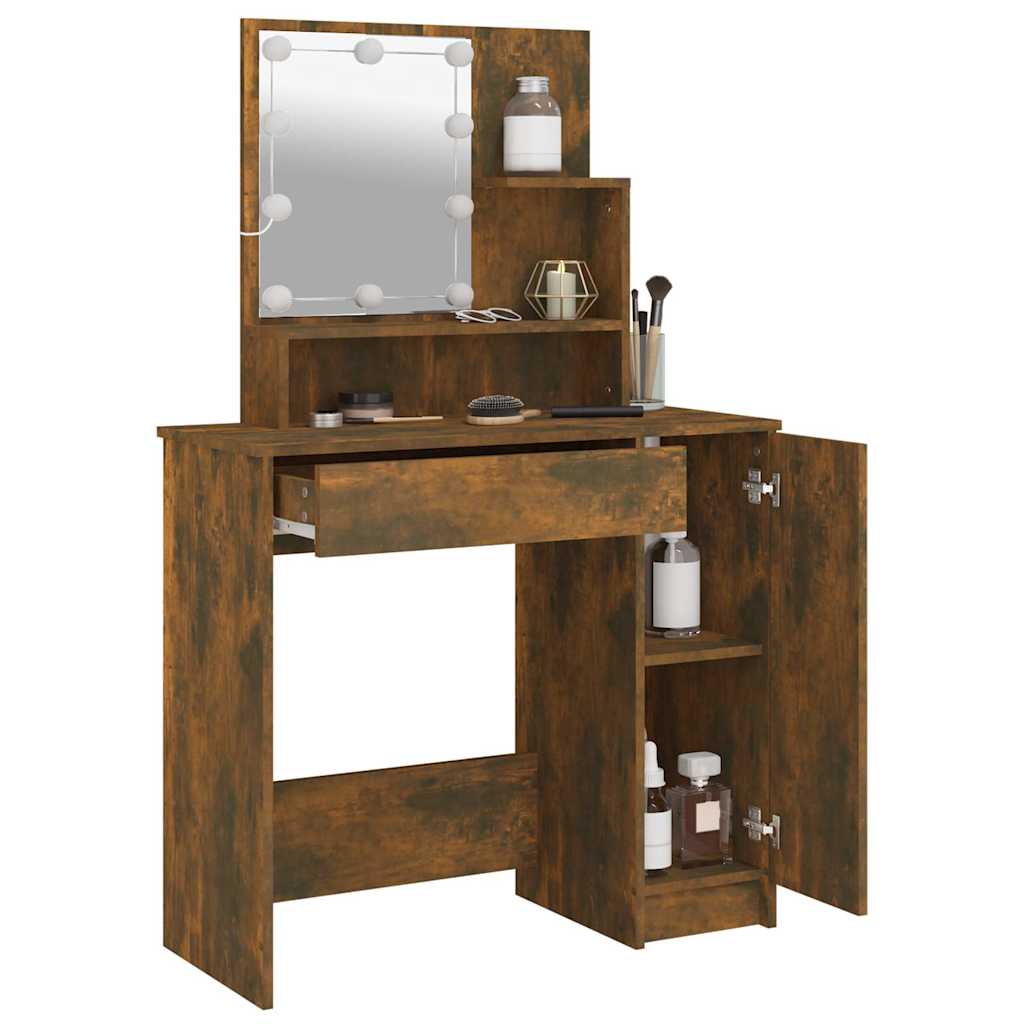 Tocador con LED color roble ahumado 86,5x35x136 cm