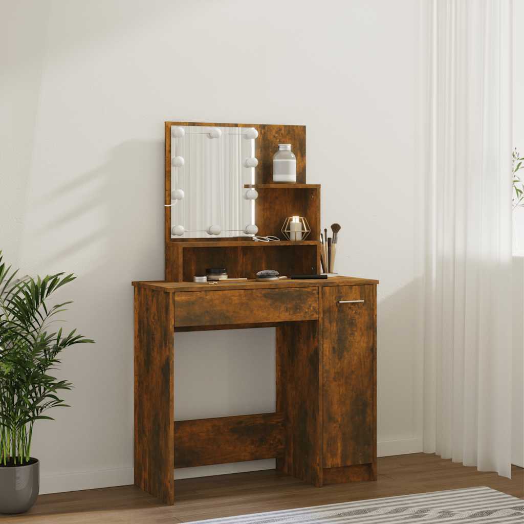 Tocador con LED color roble ahumado 86,5x35x136 cm