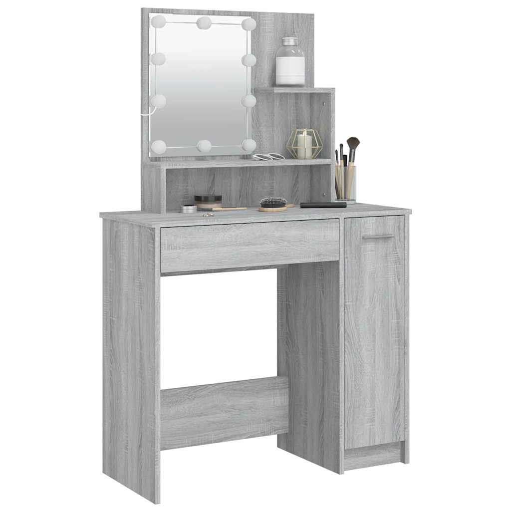 Tocador con LED gris sonoma 86,5x35x136 cm