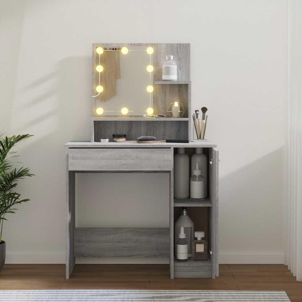 Tocador con LED gris sonoma 86,5x35x136 cm