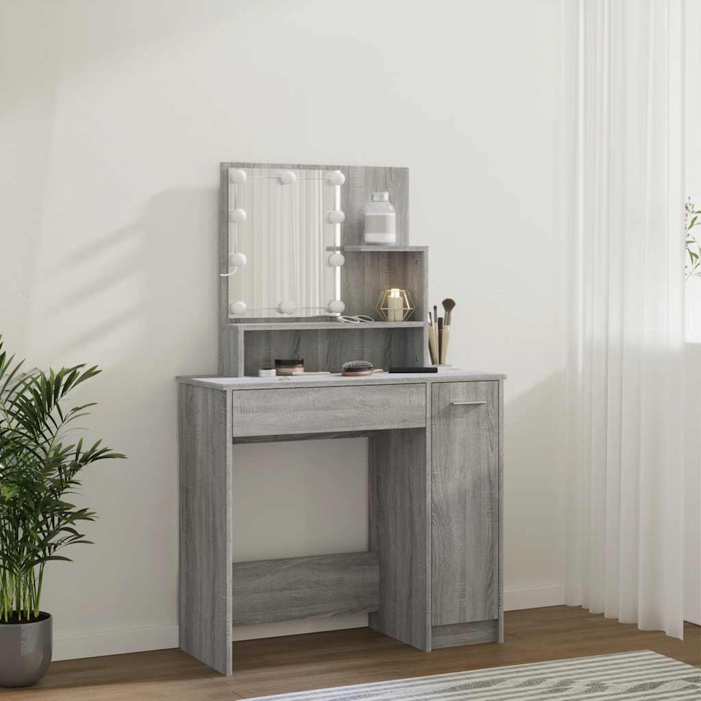 Tocador con LED gris sonoma 86,5x35x136 cm