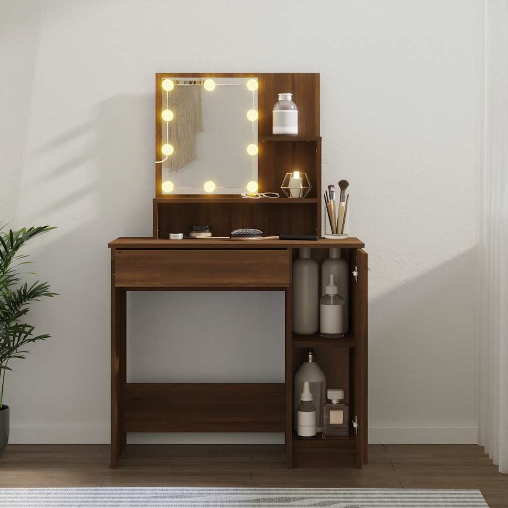 Tocador con LED roble marrón 86,5x35x136 cm