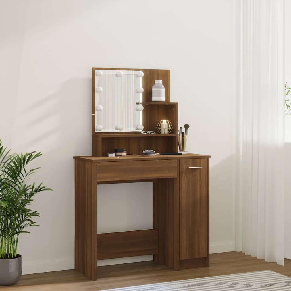 Tocador con LED roble marrón 86,5x35x136 cm