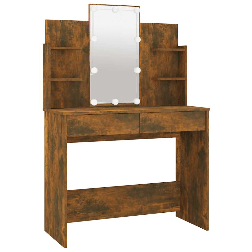 Tocador con LED color roble ahumado 86,5x35x136 cm