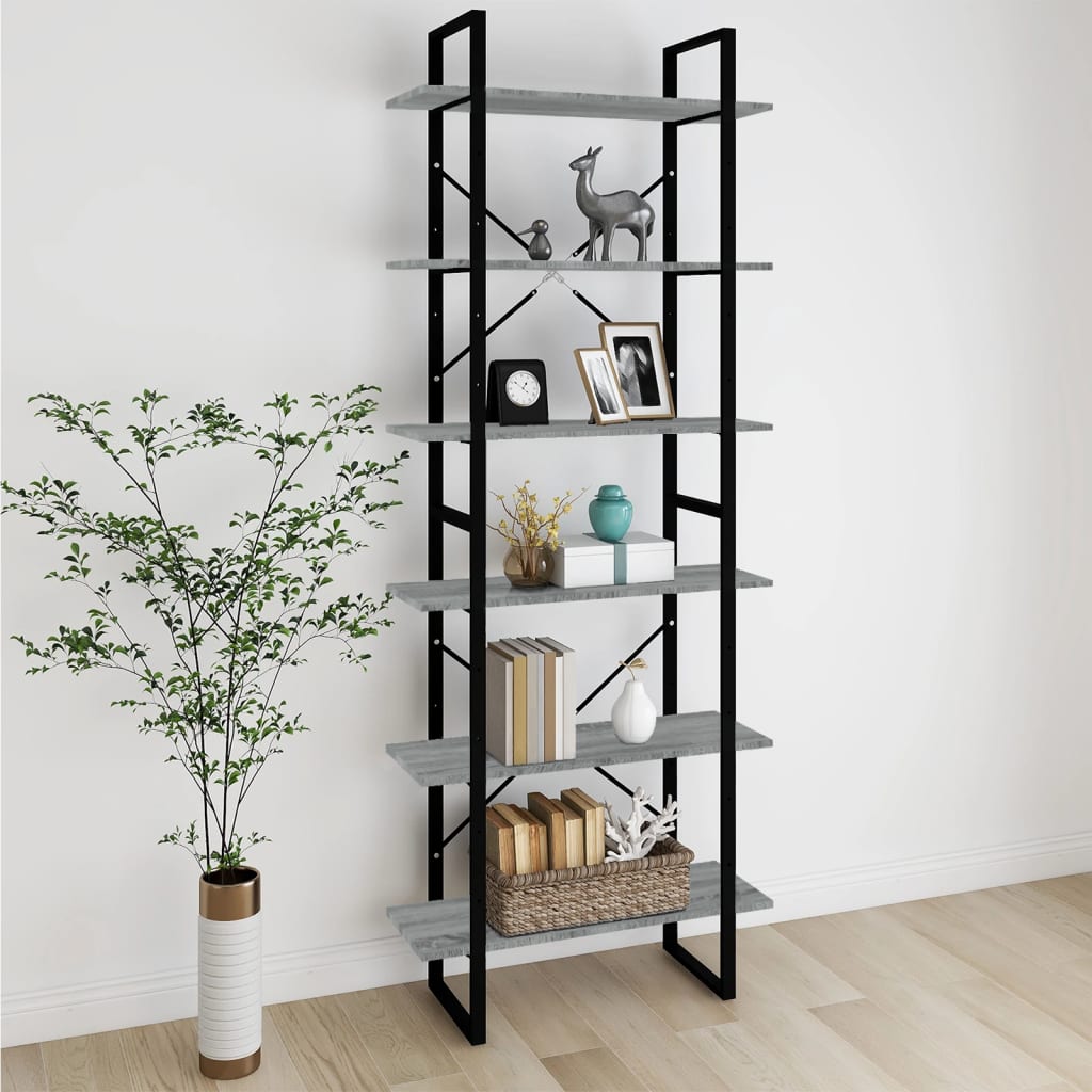 Estantería alta madera contrachapada gris Sonoma 80x30x210 cm