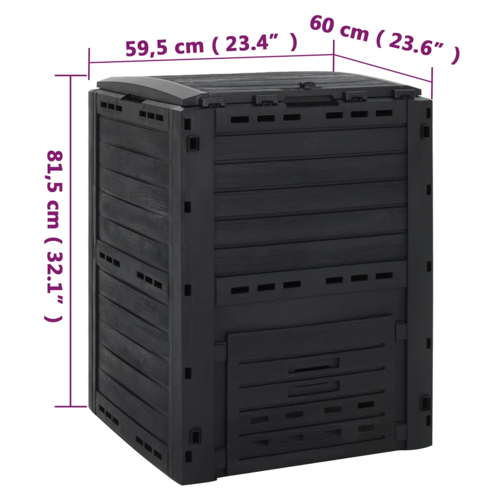 Compostador de jardín negro 280 L polipropileno
