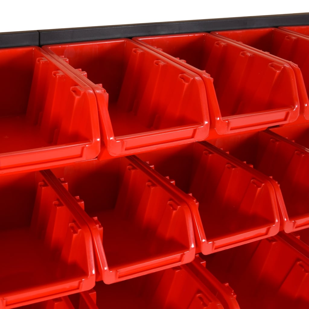 Set estantes taller 26 pzas polipropileno rojo y negro 77x39 cm
