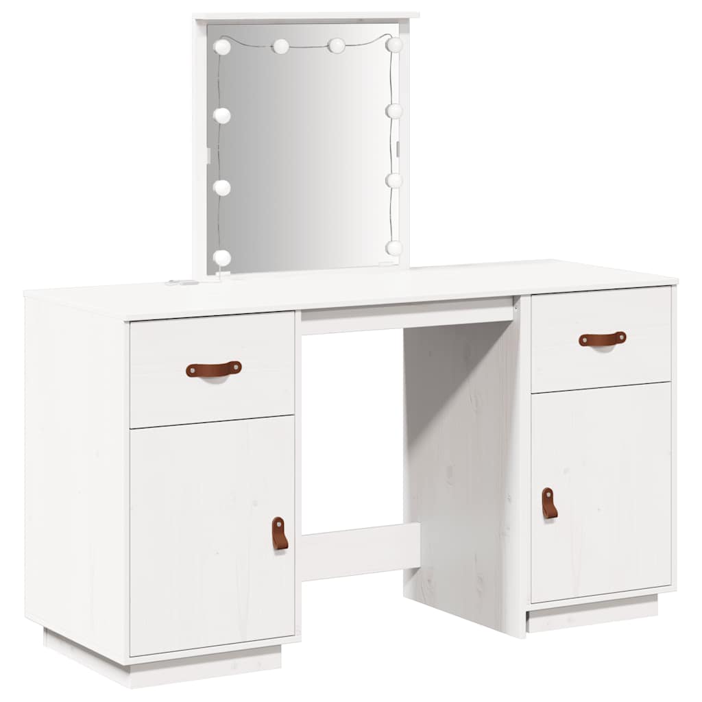 Juego de tocador con LED madera maciza de pino blanco