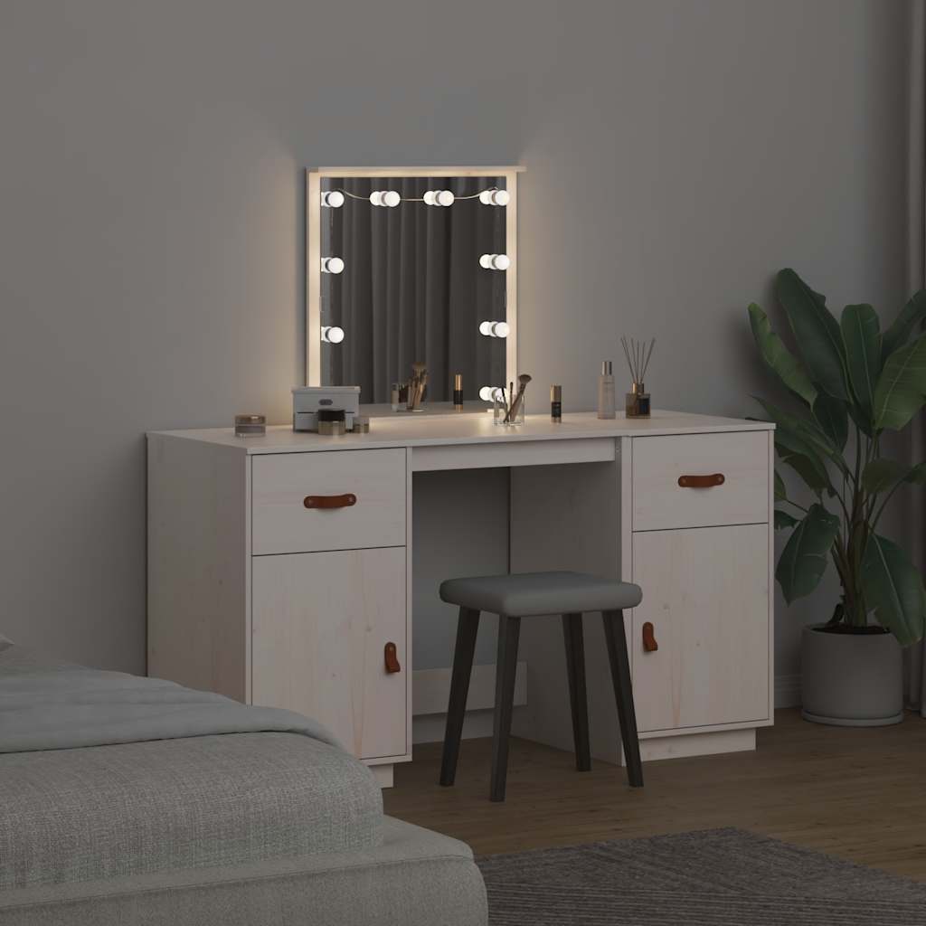 Juego de tocador con LED madera maciza de pino blanco
