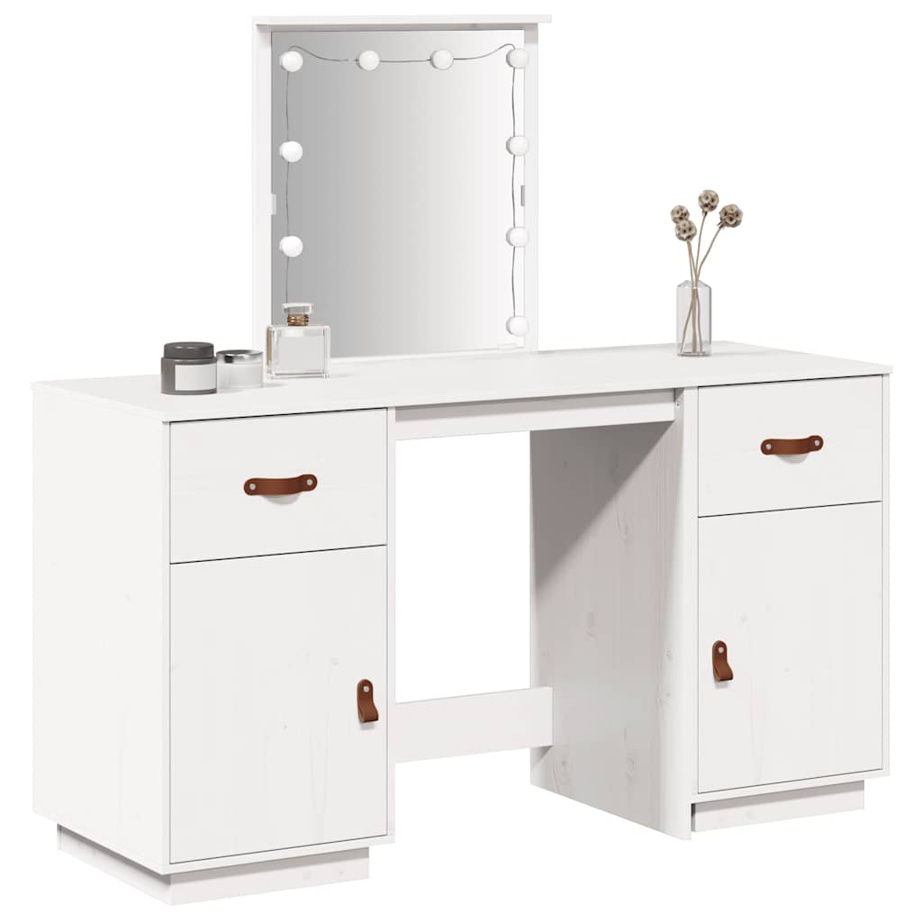 Juego de tocador con LED madera maciza de pino blanco