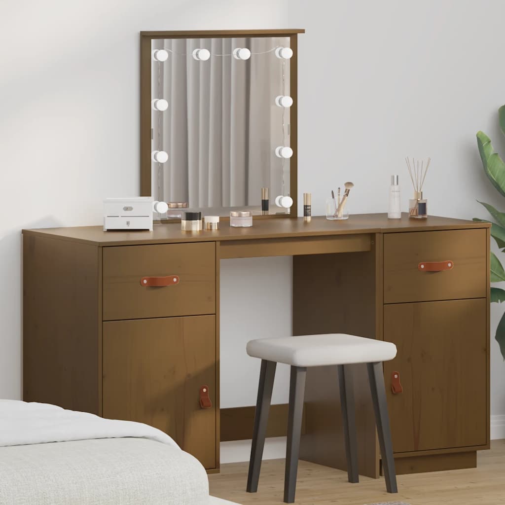 White solid pine LED dressing table set