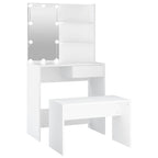 Juego de tocador con LED madera contrachapada blanco
