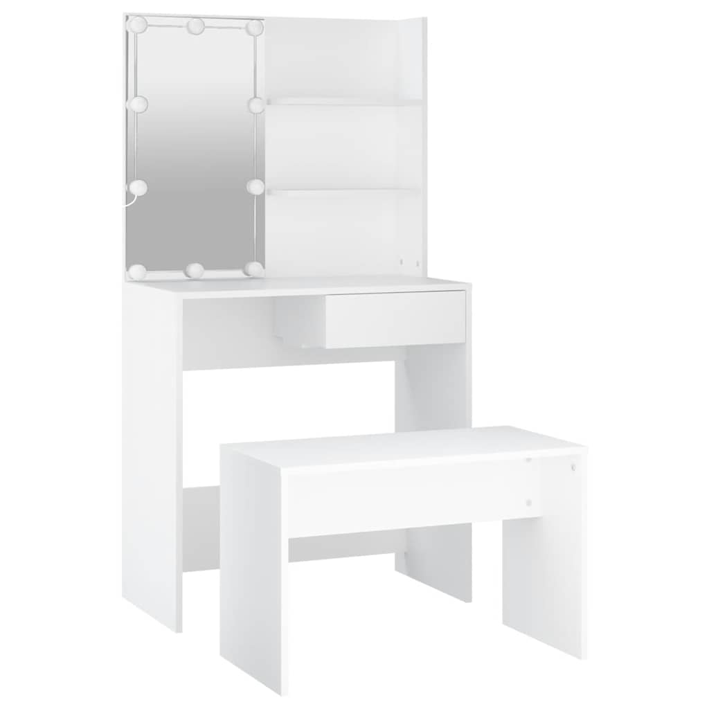 Juego de tocador con LED madera contrachapada blanco