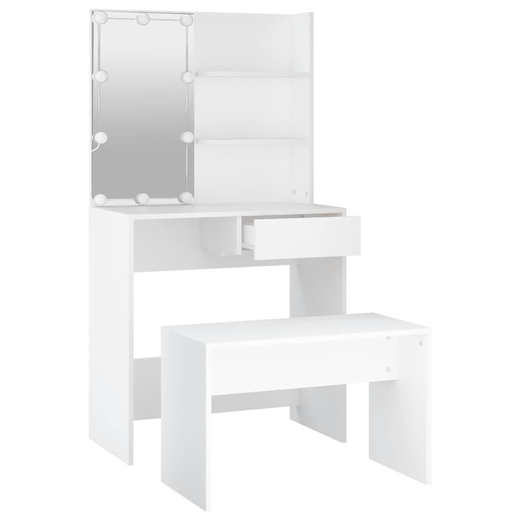Juego de tocador con LED madera contrachapada blanco