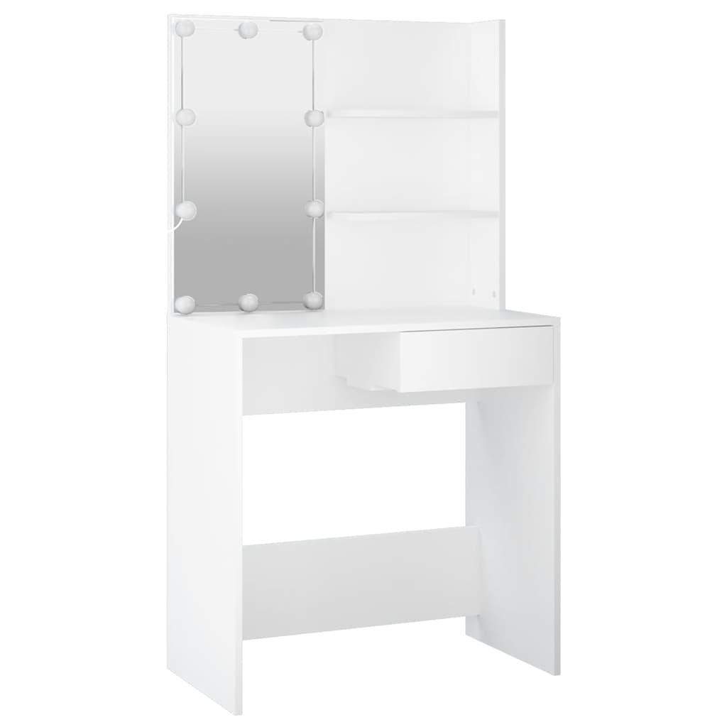 Juego de tocador con LED madera contrachapada blanco
