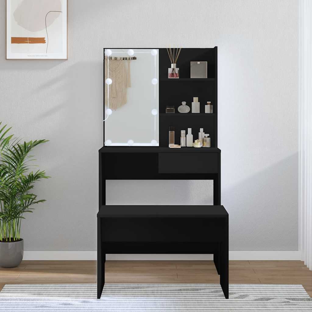 Juego de tocador con LED madera contrachapada blanco