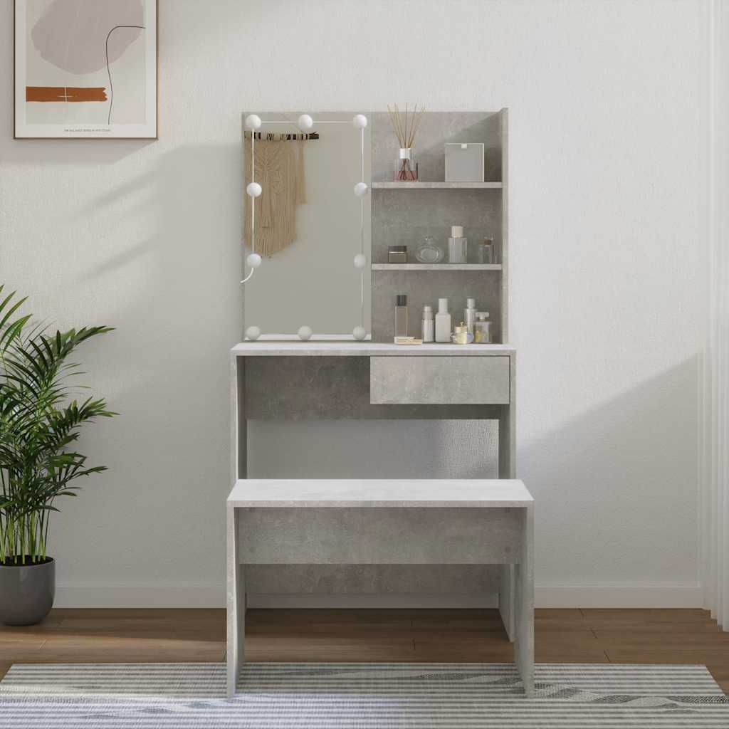Juego de tocador con LED madera contrachapada blanco