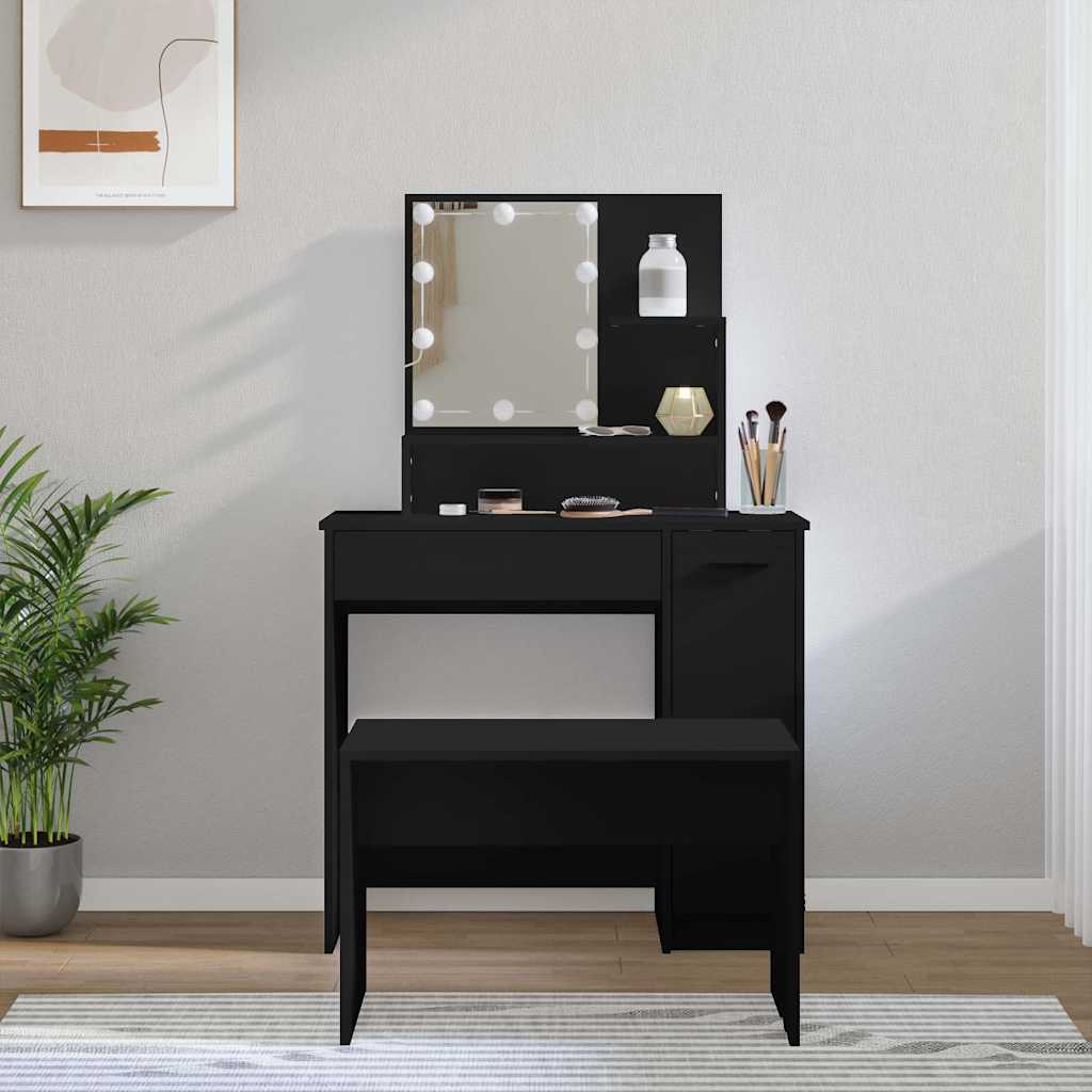 Juego de tocador con LED madera contrachapada blanco