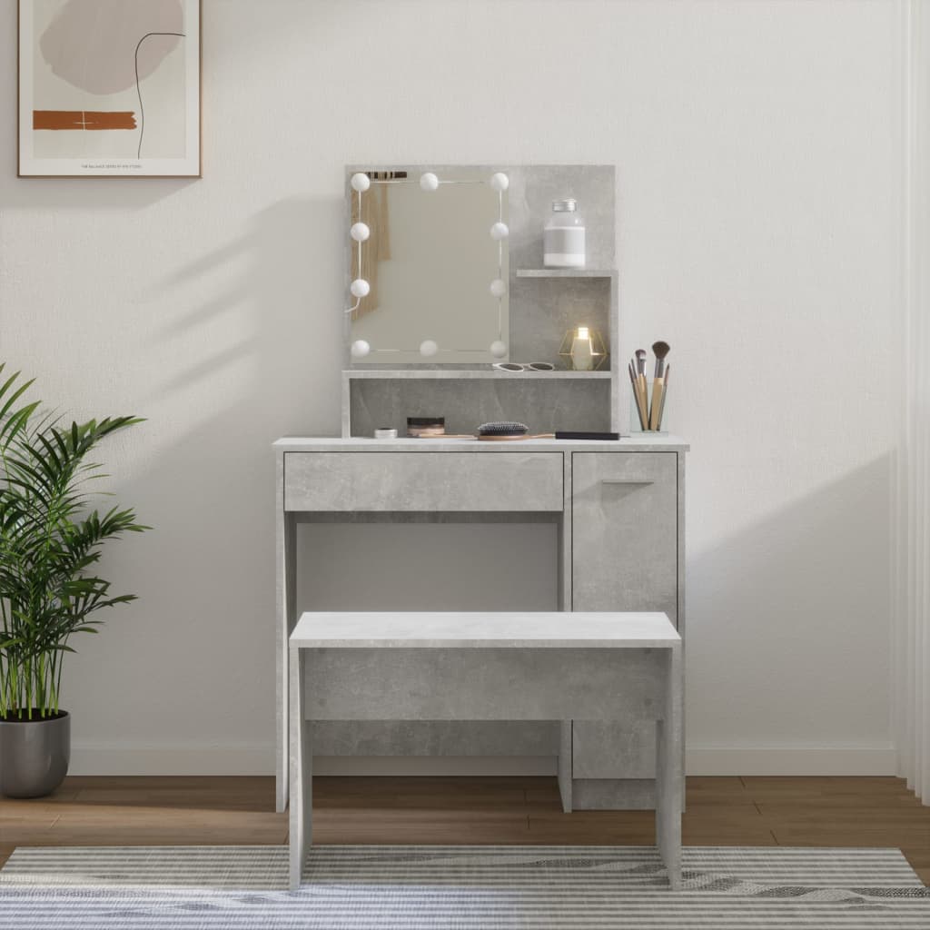 Juego de tocador con LED madera contrachapada blanco