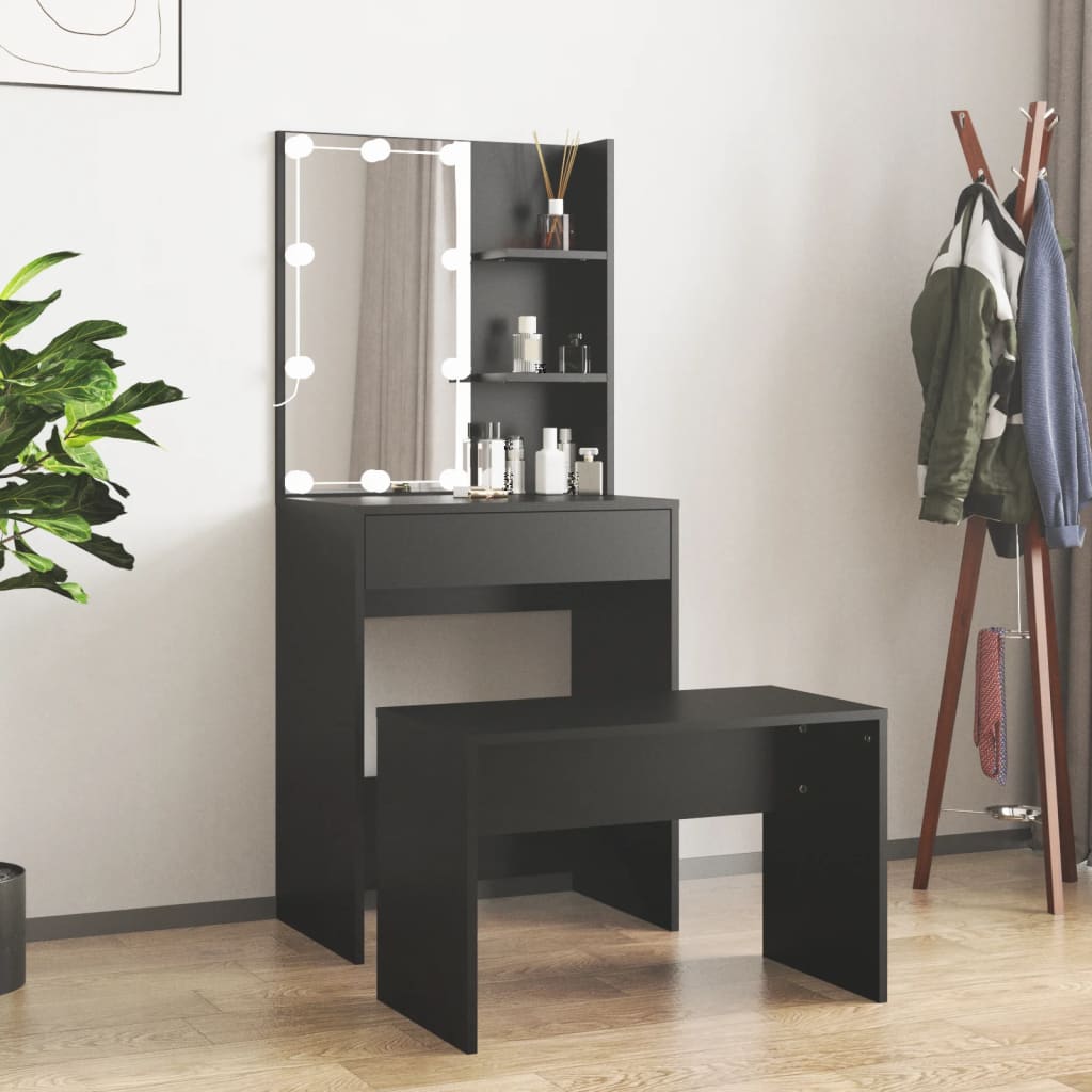 Juego de tocador con LED madera contrachapada blanco