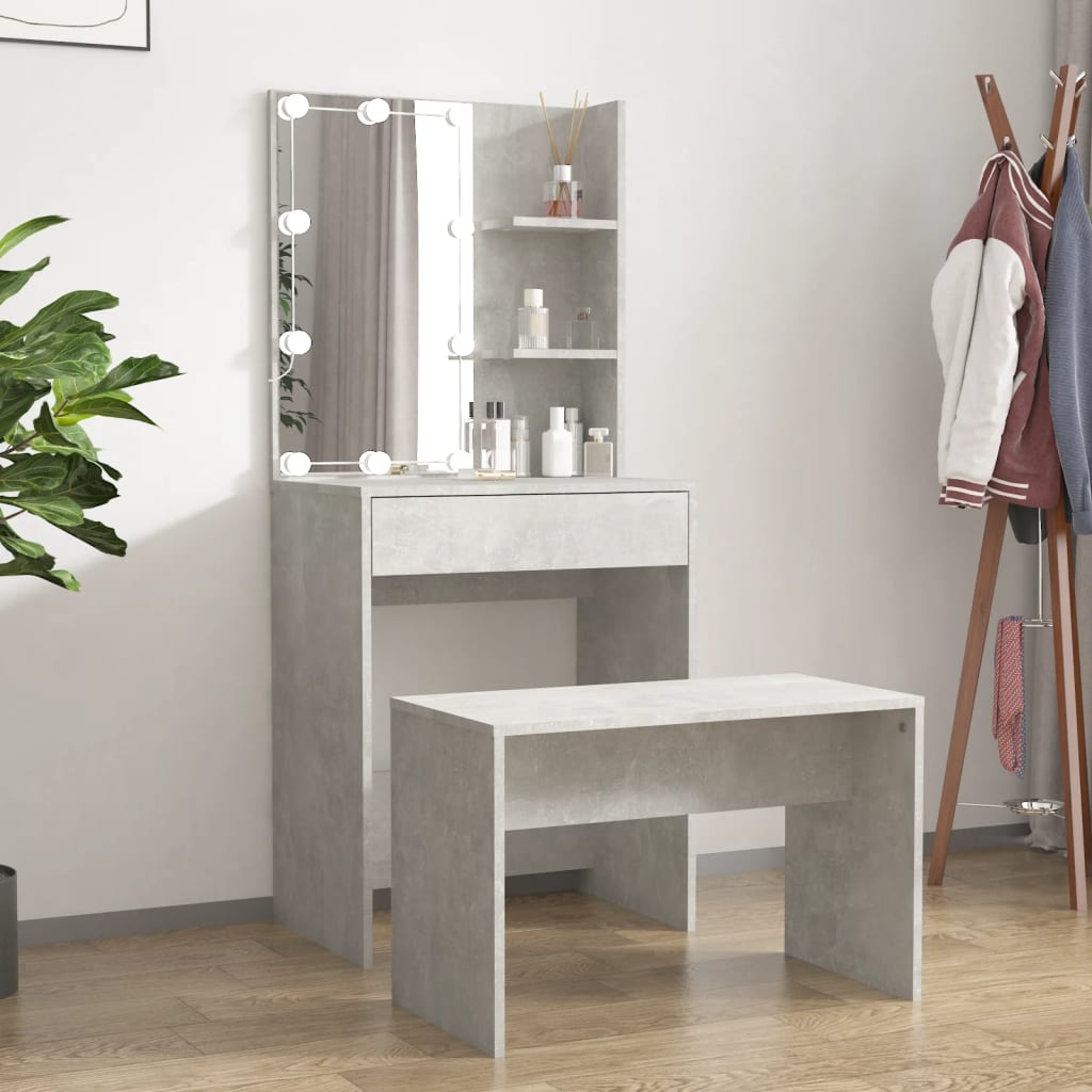 Juego de tocador con LED madera contrachapada blanco