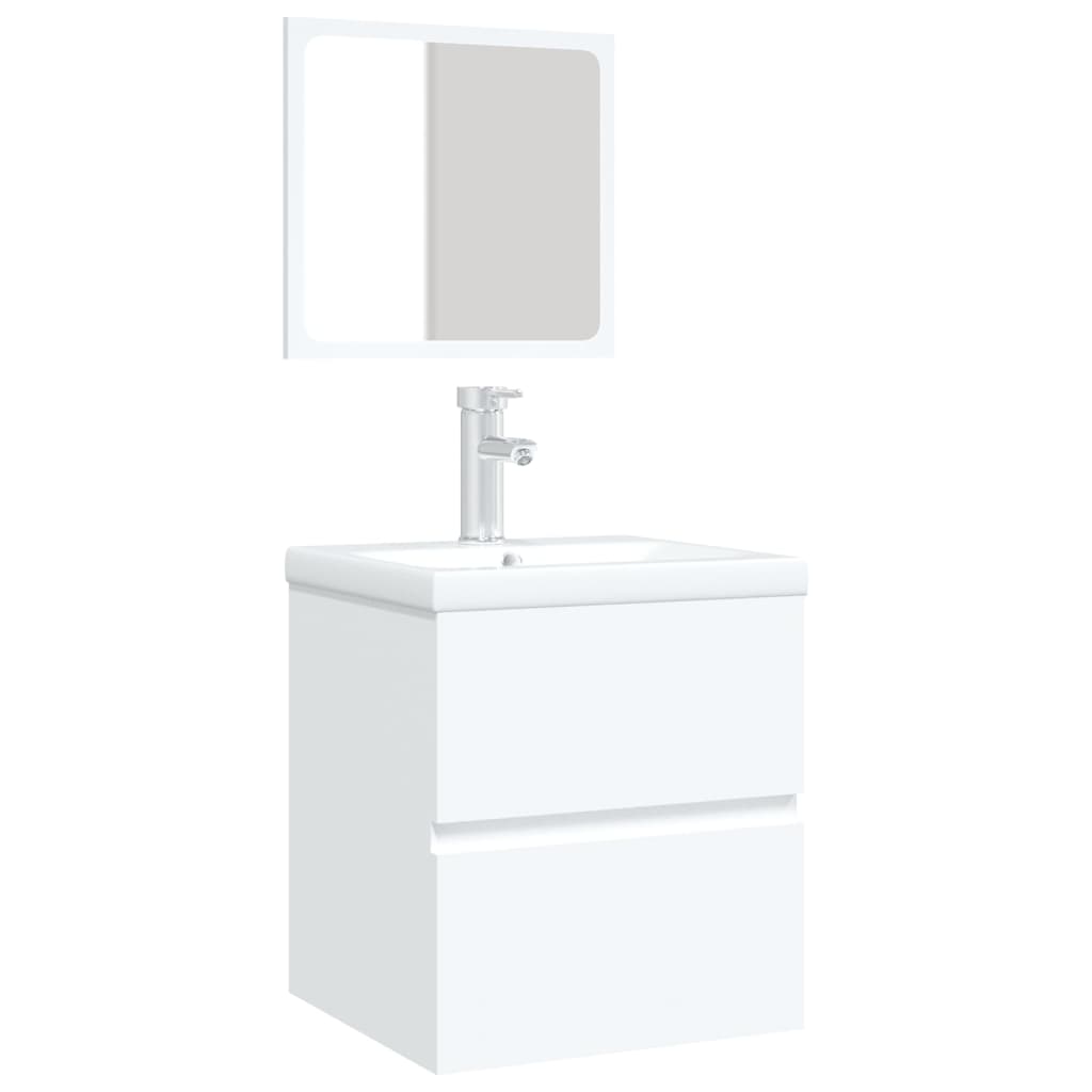 Armario de lavabo con lavamanos y espejo blanco