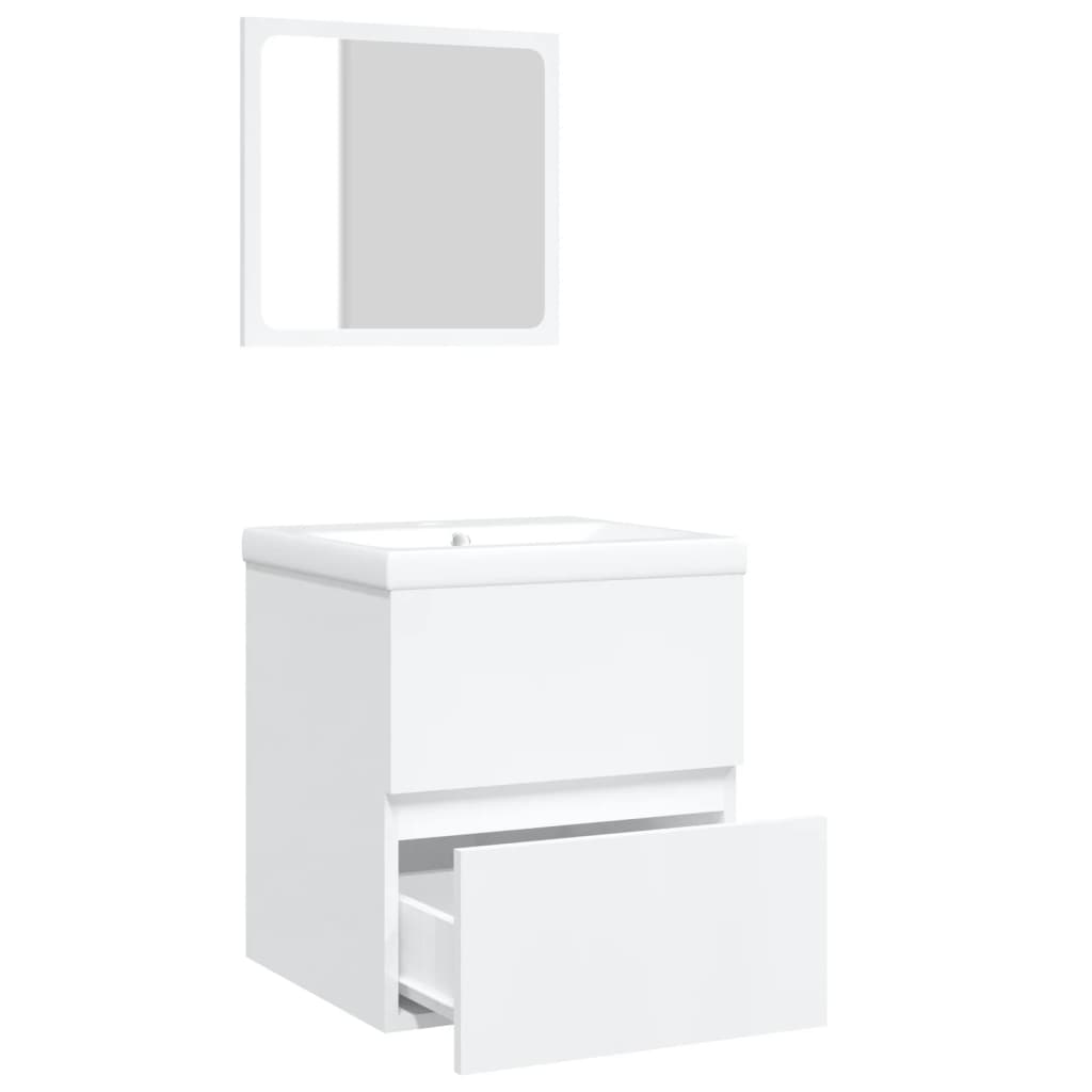 Armario de lavabo con lavamanos y espejo blanco