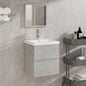 White vanity with sink and mirror