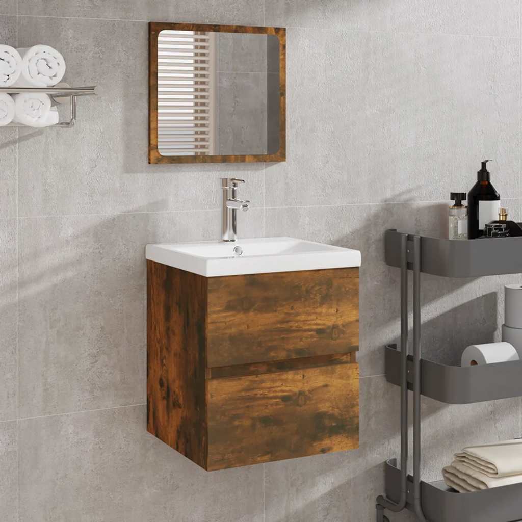 Armario de lavabo con lavamanos y espejo blanco