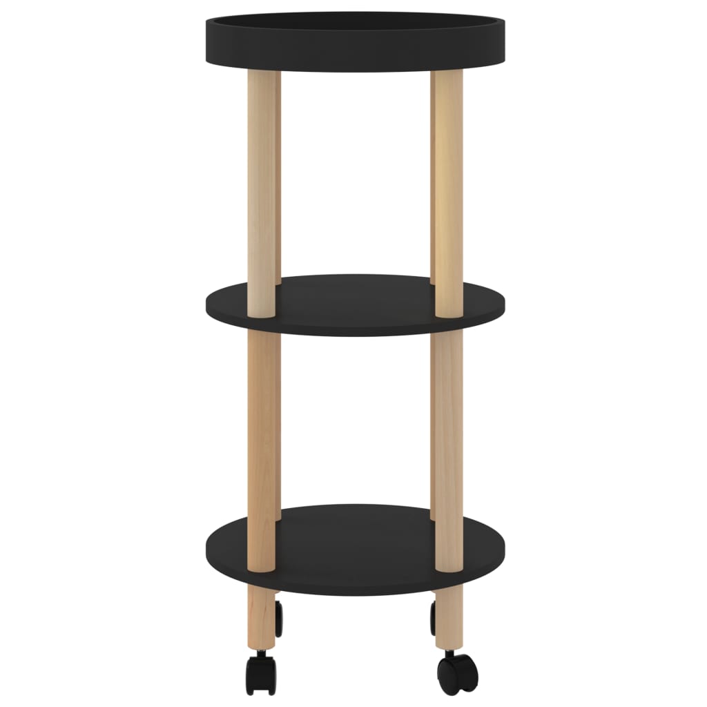 Carrito 3 estantes madera contrachapada pino negro 38x38x82 cm