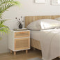 White solid pine and natural rattan bedside table