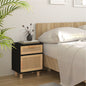 White solid pine and natural rattan bedside table