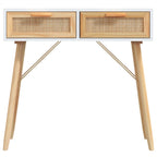 Mesa consola madera pino maciza blanco ratán natural 80x30x75cm