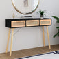 Mesa consola madera pino maciza blanco ratán natural 80x30x75cm