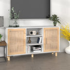 Aparador madera maciza pino blanco ratán natural 105x30x60 cm